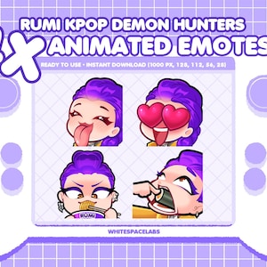 Rumi KPop Demon Hunters Huntrix Animated Emotes Bundle – GIF Twitch Emotes Pack