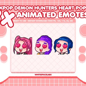 KPop Demon Hunters Heart Eyes Animated Emotes – GIF Bundle of Mira, Rumi & Zoey Huntrix
