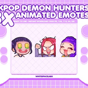 KPop Demon Hunters Animated Emotes Bundle – Zoey Popcorn Eyes, Rumi Lick, Mira Yelling GIF