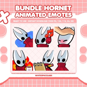 Paquete de emoticones animados de Hornet Silksong: 6 GIF de Hollow Knight para Twitch y Discord