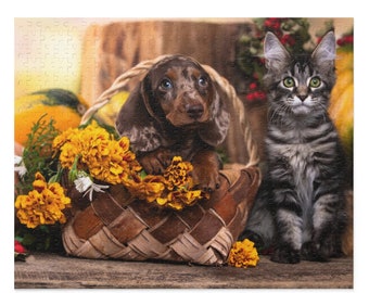 Puppy, Kitten and the Flowers Puzzle (120, 252, 500-Piece)