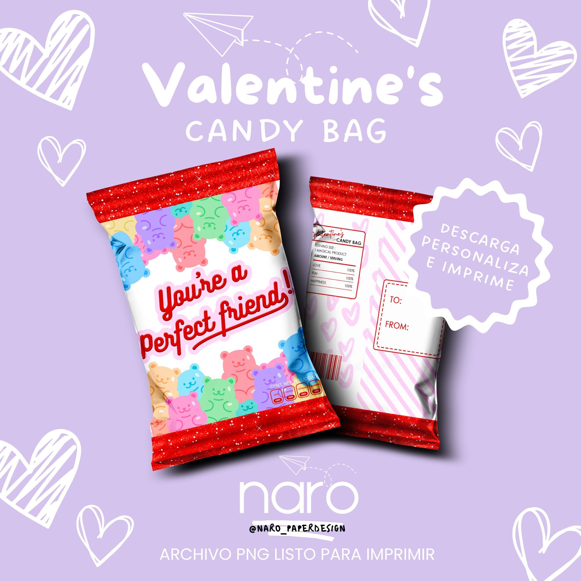 Valentines Chip Bag, Printable Valentine's Day Candy Bag - Etsy