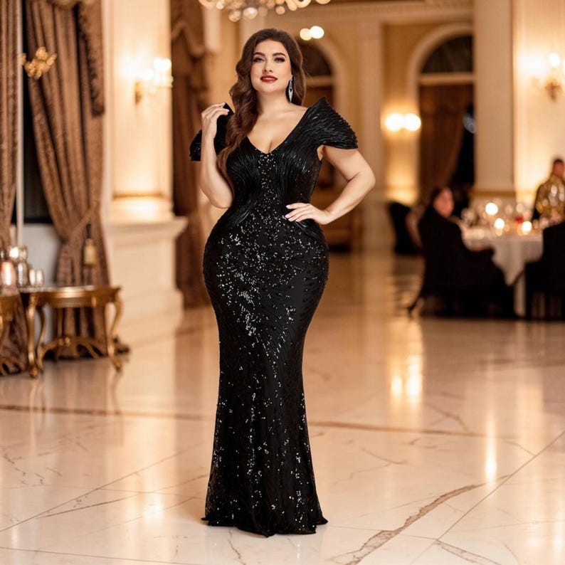 Elegantes Pailletten Abendkleid - Brautmutterkleid - Hochzeitsgastkleid in Übergröße Bild 6