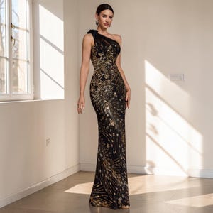 One Shoulder Sequin Gold Dress - Etsy One Shoulder Sequin Gold Dress - Etsy