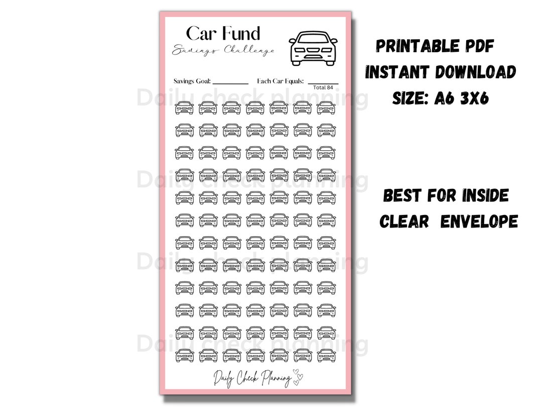 Digital- Car Fund Savings Challenge A6 3x6 - Etsy