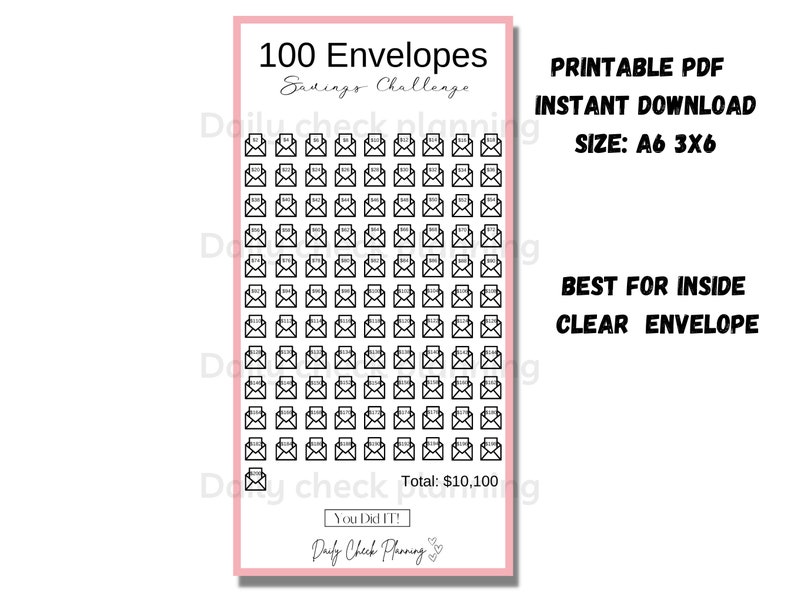 Printable- 100 Envelope Savings Challenge 10,100 Dollars Pink A6 3x6 - Etsy