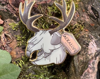 Jackalope Skull Enamel Pin 1.5" - Cryptid Pins