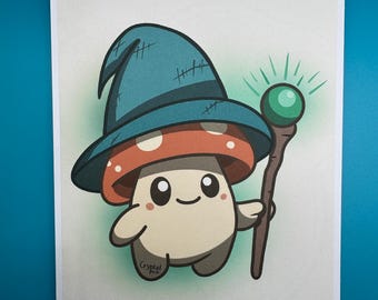 Lámina artística del Mago de Esporas Brotantes – Ilustración Cottagecore - 5 x 7 pulgadas