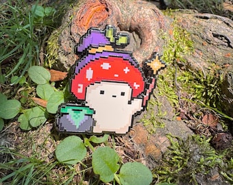 Pixel Wizard Mushroom Enamel Pin 1.5" (Sproutlings)
