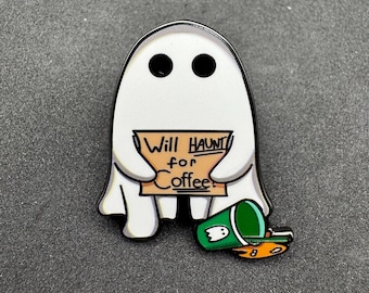 Pin de esmalte de fantasma con café - 3,8 cm - Halloween