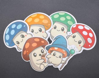 Pegatinas de hongos de fantasía brotando – Diseños de mago y café en vinilo – Paquete de vinilo mate de 7,6 cm