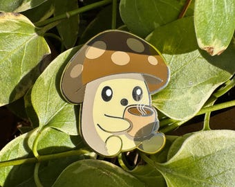 Pin esmaltado de seta con café - Serie Sproutling - 3,8 cm (1,5 pulgadas)