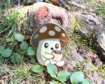 Mushroom with Coffee Enamel Pin 1.5" (Sproutling)