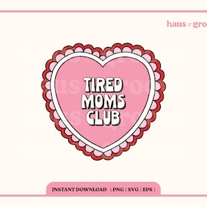 Cansado Moms Club PNG, citação Groovy SVG, arquivo de sublimação digital, SVG do dia das mães, camiseta da moda, estética retrô bacana, clipart retrô