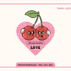 Retro Cherry PNG, SVG, Digital Sublimation, Valentine PNG Design, Cute T-shirt Design, Groovy Retro Aesthetic, Trendy Valentines Clipart