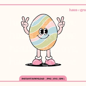 Groovy Easter Egg SVG, Retro Easter PNG, Trendy Pastel Easter, Retro Easter Clipart, Spring Aesthetic PNG, Digital Sublimation, 70&#39;s Retro