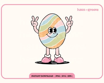 Groovy Easter Egg SVG, Retro Easter PNG, Trendy Pastel Easter, Retro Easter Clipart, Spring Aesthetic PNG, Digital Sublimation, 70's Retro