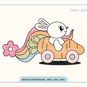 Retro Groovy Bunny SVG, Easter Bunny PNG, Trendy Pastel Easter, Retro Easter Clipart, Spring Aesthetic PNG, Digital Sublimation, 70&#39;s Retro