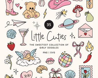 Girly Clipart Bundle, Trendy PNG, Aesthetic PNG, SVG, Coquette Cowgirl, Clipart Digital Download, Hand Drawn Elements, Cute Sticker Designs