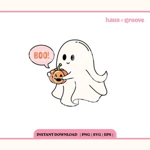 Cute Ghost SVG, Halloween PNG, Svg For Shirt, Trendy Halloween Clipart, Cute Pumpkin PNG, Sublimation Design, Spooky Png, Trendy Retro Svg