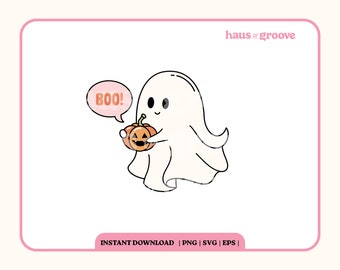 Cute Ghost SVG, Halloween PNG, Svg For Shirt, Trendy Halloween Clipart, Cute Pumpkin PNG, Sublimation Design, Spooky Png, Trendy Retro Svg