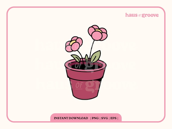 Flower Pot PNG, SVG, Digital Sublimation File, Retro Flower Design, Trendy T-shirt Design, Groovy Retro Aesthetic, Trendy Retro Clip Art