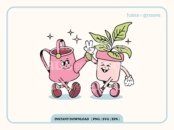 Plant PNG, SVG, Digital Sublimation File, Retro Character Design, Trendy T-shirt Design, Groovy Retro Aesthetic, Trendy Retro Plant Clip Art