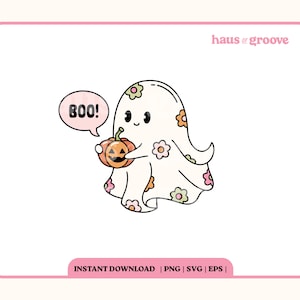 Cute Flower Ghost SVG, Groovy Halloween PNG, Trendy Halloween Clipart, Cute Pumpkin PNG, Sublimation Design, Spooky Png, Trendy Retro Svg