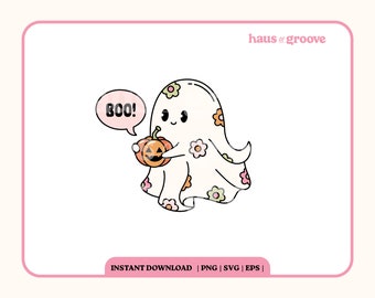 Söt blomma spöke SVG, Groovy Halloween PNG, Trendig Halloween Clipart, Söt pumpa PNG, Sublimeringsdesign, Spooky PNG, Trendig Retro Svg