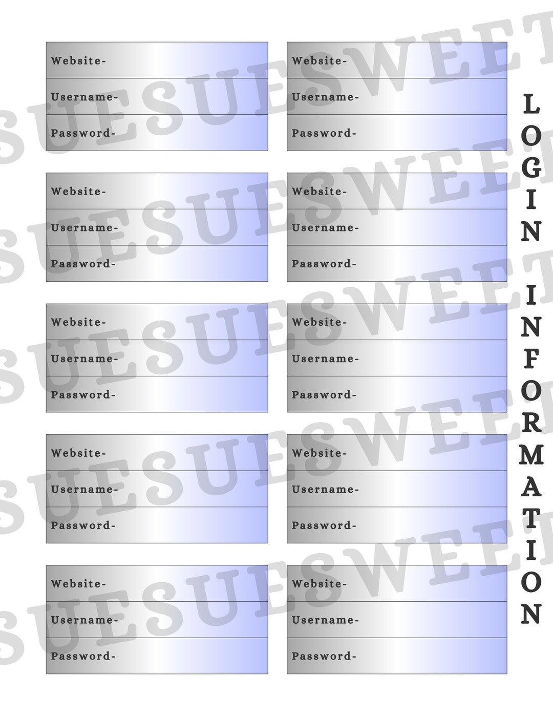 Printable Simple Login Information Sheet PDF - Etsy