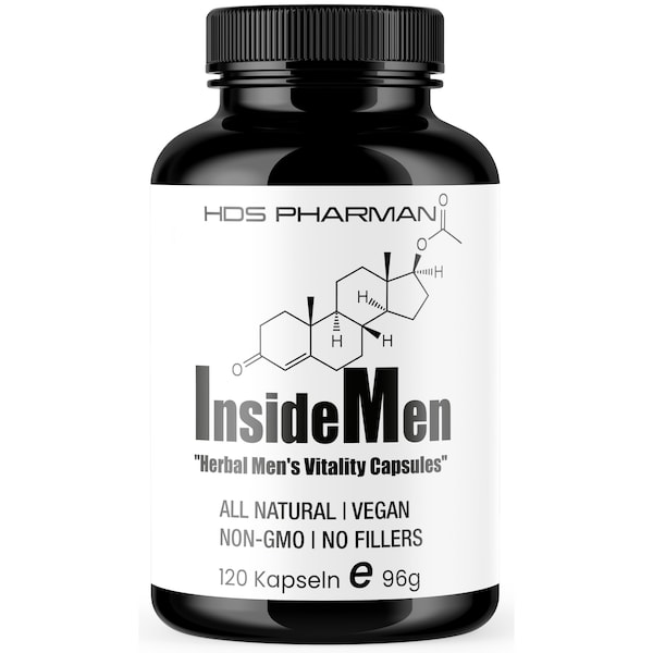 Inside Men - Maca Kapseln hochdosiert Tribulus, Beta-Ecdysteron, Zink - 120 Vegan Kapsel Herbal Kraft für Männer