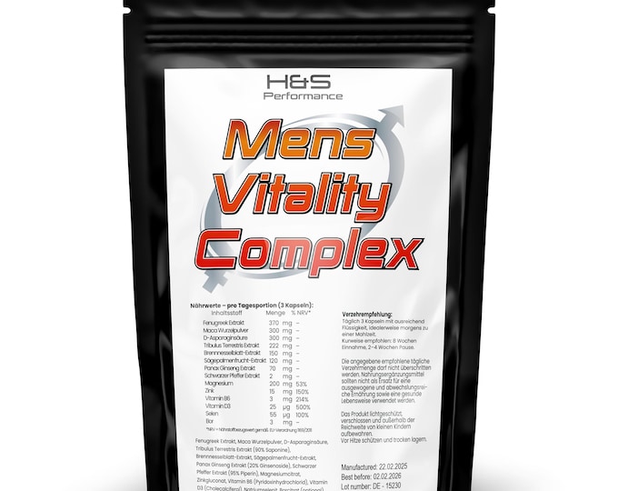 Men's Vitality Complex | Shilajit, Tribulus, Maca, Ginseng, Fenugreek | Vitamins and Minerals | Vegan | Handmade in Germany | HDS Pharman