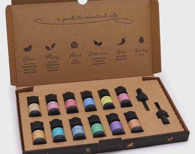 12 Essential Oils Set 5ml – Aromatherapy Gift Set with Pipettes – 100% Pure Oil for Diffuser, Vegan & Cruelty-Free