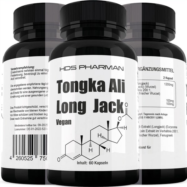 Capsules d'extrait de Tongkat Ali haute puissance – Supplément pur et végétalien de 1 200 mg (extrait 200 : 1)