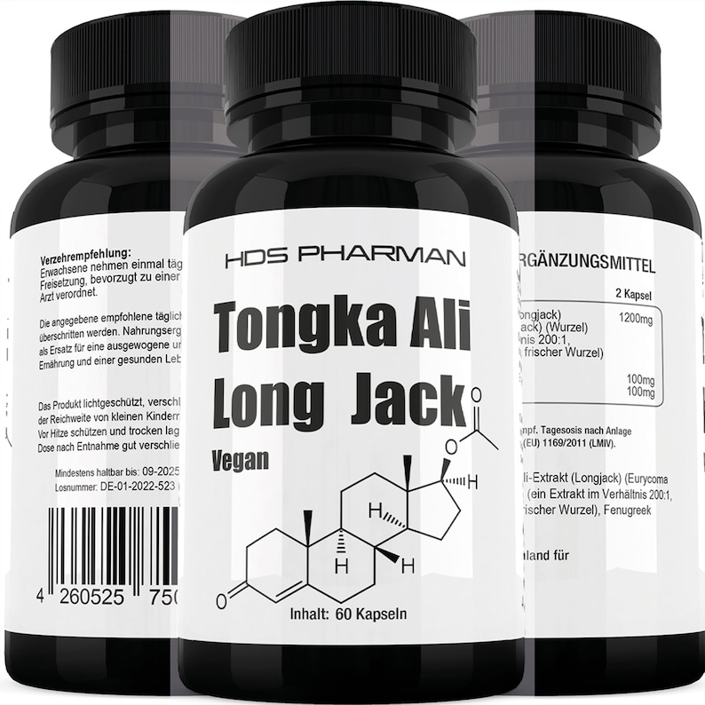High-Potency Tongkat Ali Extract Capsules Pure & Vegan 1200mg 200:1 Extract Supplement Bild 1