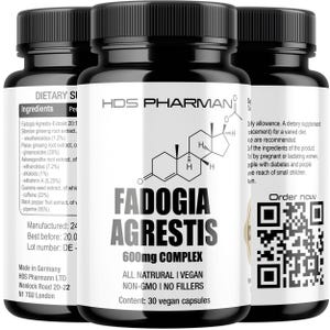 Fadogia Agrestis 180 Vegan Capsules with Ashwagandha, Ginseng, Guarana, Piperine