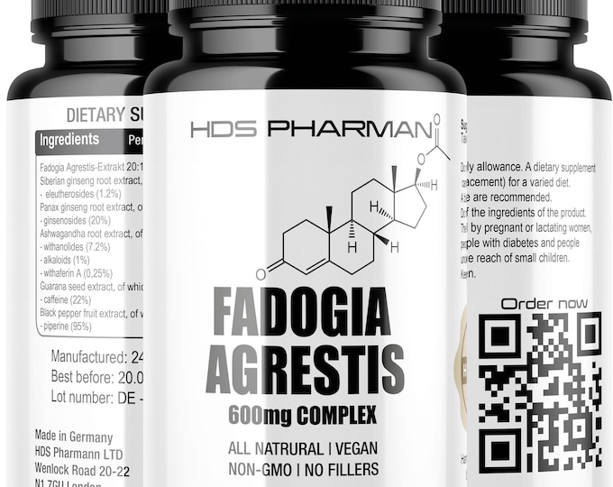 Fadogia Agrestis 180 Vegan Capsules with Ashwagandha, Ginseng, Guarana, Piperine