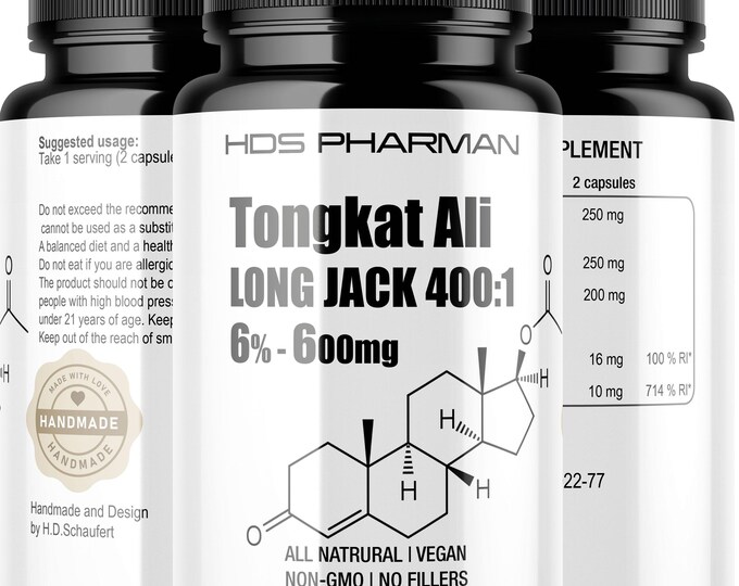 Tongkat Ali + Fadogia Agrestis + Turkesterone | 90 vegan capsules | No additives | Handmade | 45 days