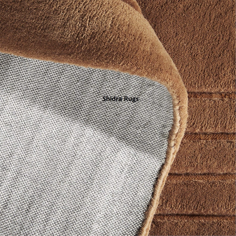 Hand Tufted 8x10 Area Rugs Minimalist Brown Beige Color 100 Woolen