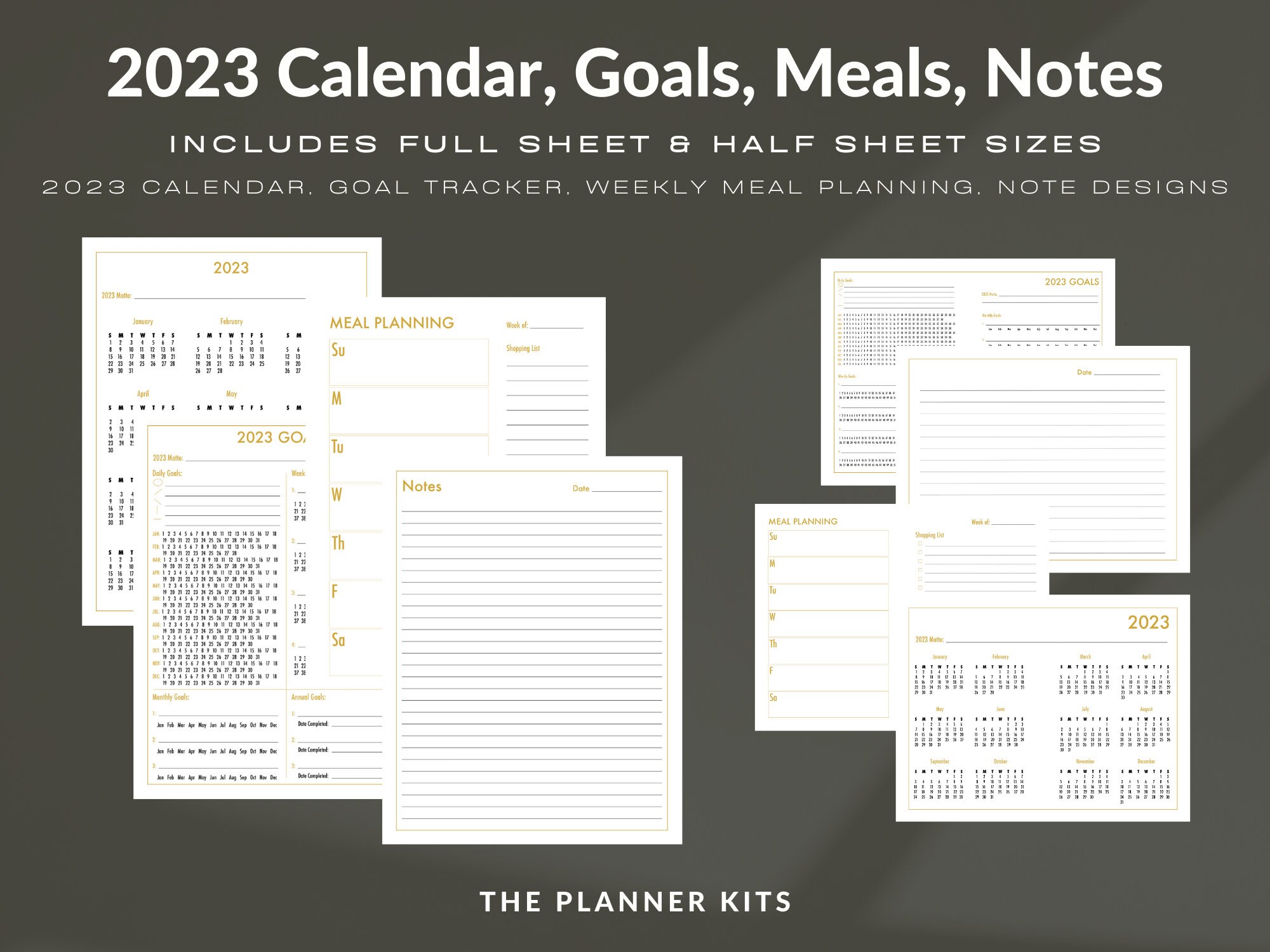 2023 Ultimate Gold Planner Bundle, Digital Planners, Full-page and Half
