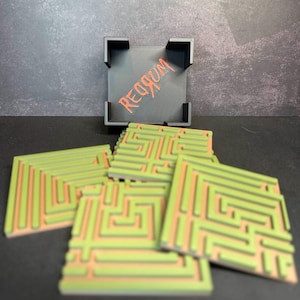 The Shining Maze Coaster Set with Hidden RedRum Holder| 6-set Horror Movie Coasters | Stephen King Inspired Home Decor Gift