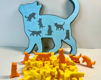 Cat Puzzle: 39 Unique Pieces, 6 Mini Cats - Customizable Gift