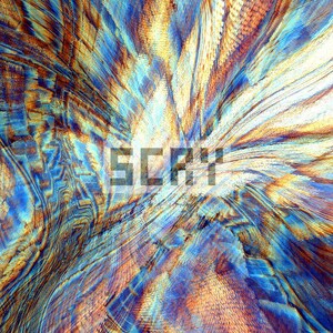 May include: Abstract digital artwork with a textured design. The image features a blend of blue, orange, and yellow hues, with the word "SCRV" in the centre. The artwork has a dynamic, flowing appearance.