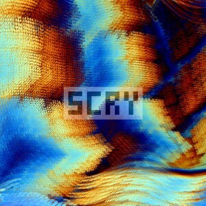 Puede incluir: Arte digital abstracto con apariencia texturizada. La obra presenta una mezcla de colores, incluyendo tonos de azul, naranja y marr&oacute;n. La palabra "SCRY" se muestra en blanco, con una fuente en bloques. El tema general es art&iacute;stico y moderno.