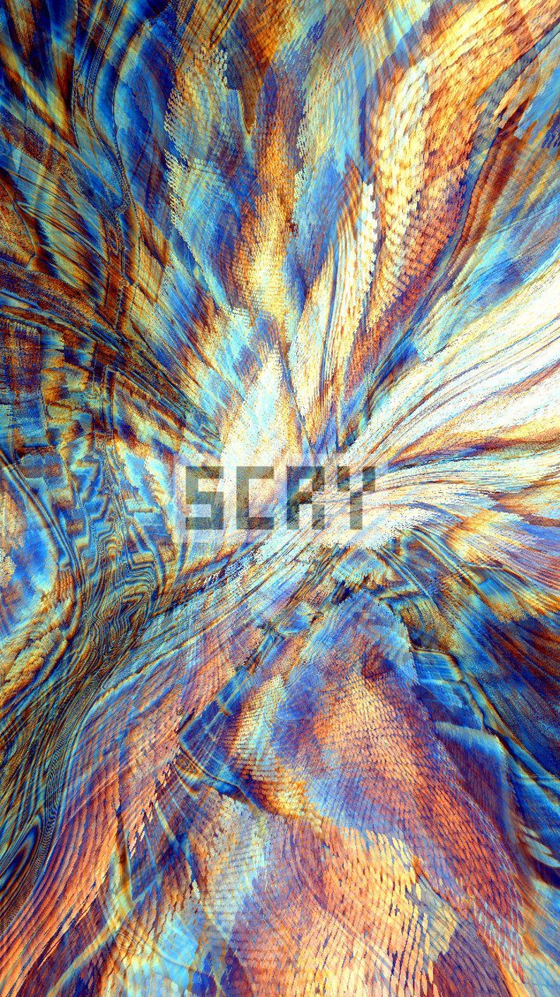Puede incluir: Arte digital abstracto con un dise&ntilde;o texturizado. La obra de arte presenta una mezcla de tonos azules, naranjas y amarillos, con la palabra "SCRV" en el centro. La imagen tiene una apariencia din&aacute;mica y fluida.