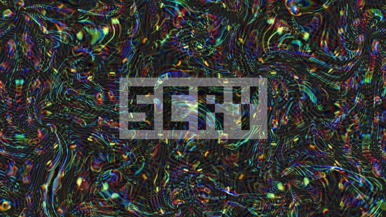 K&ouml;nnte beinhalten: Abstrakte digitale Kunst mit einem wirbelnden, farbenfrohen Muster in Schwarz-, Blau-, Gr&uuml;n- und Gelbt&ouml;nen. Das Wort "SCRL" wird in wei&szlig;er, pixeliger Schrift &uuml;ber dem Design angezeigt.