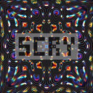 K&ouml;nnte beinhalten: Abstrakte digitale Kunst mit einem dunklen Hintergrund und einem sich wiederholenden Muster aus wellenf&ouml;rmigen Linien und farbenfrohen, irisierenden Formen. Das Wort "SCRFY" wird in wei&szlig;er, pixeliger Schrift innerhalb eines wei&szlig;en Rechtecks angezeigt.
