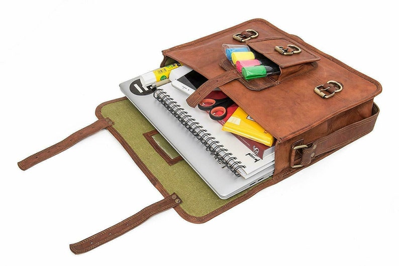 Genuine Leather Shoulder Bag Laptop Bag Vintage Looks Brown Messenger Bag Unisex image 2
