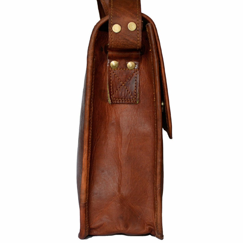 Genuine Leather Shoulder Bag Laptop Bag Vintage Looks Brown Messenger Bag Unisex image 3