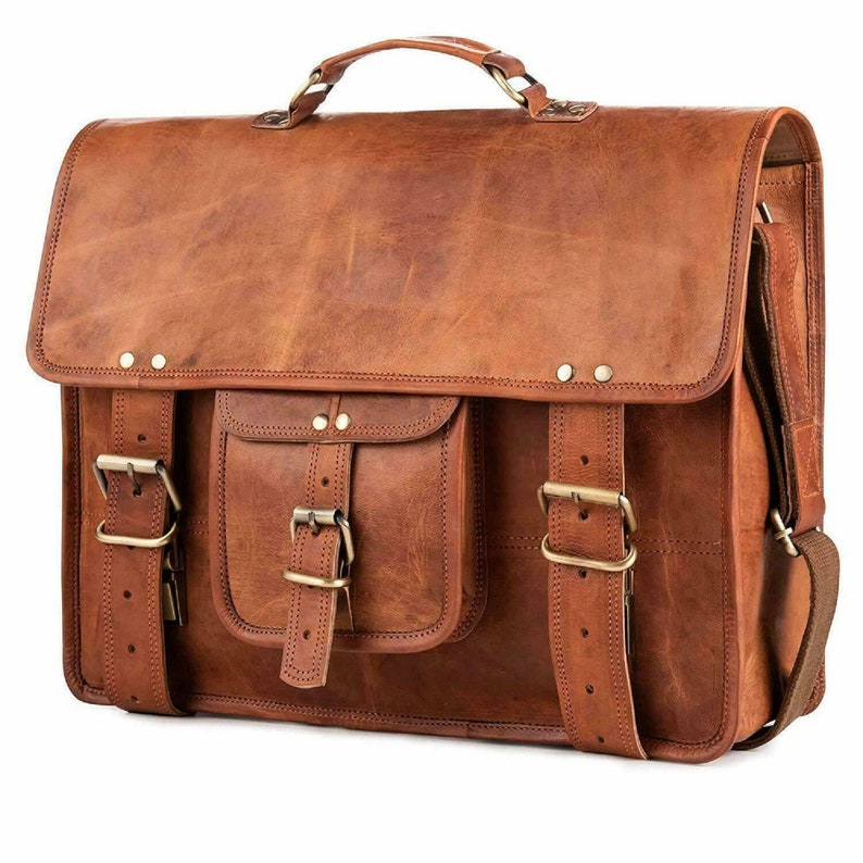 Genuine Leather Shoulder Bag Laptop Bag Vintage Looks Brown Messenger Bag Unisex image 1